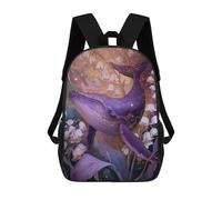 sinyumoney 17inch Purple Whale with Flowers Sac À Dos Scolaire Imprimé 3D Pour Enfants, Sac D'école Tendance Et Décontracté Pour Garçons, Élèves Du Primaire Et Du Collège