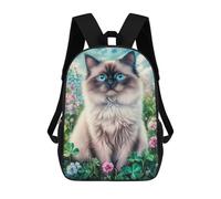 sinyumoney 17inch Ragdoll Cat in A Flower Meadow Sac À Dos Scolaire Imprimé 3D Pour Enfants, Sac D'école Tendance Et Décontracté Pour Garçons, Élèves Du Primaire Et Du Collège