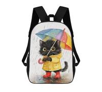 sinyumoney 17inch Rainy Day Kitten with Umbrella-2 Sac À Dos Scolaire Imprimé 3D Pour Enfants, Sac D'école Tendance Et Décontracté Pour Garçons, Élèves Du Primaire Et Du Collège