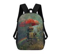 sinyumoney 17inch Rusty Robot in Rainy Forest Sac À Dos Scolaire Imprimé 3D Pour Enfants, Sac D'école Tendance Et Décontracté Pour Garçons, Élèves Du Primaire Et Du Collège
