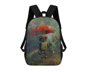 sinyumoney 17inch Rusty Robot in Rainy Forest Sac À Dos Scolaire Imprimé 3D Pour Enfants, Sac D'école Tendance Et Décontracté Pour Garçons, Élèves Du Primaire Et Du Collège