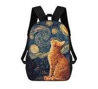 sinyumoney 17inch Starry Night Cat Art Print -18 Sac À Dos Scolaire Imprimé 3D Pour Enfants, Sac D'école Tendance Et Décontracté Pour Garçons, Élèves Du Primaire Et Du Collège