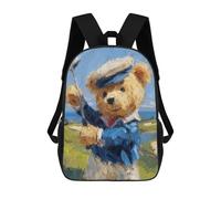 sinyumoney 17inch Teddy Bear Golfer Painting Sac À Dos Scolaire Imprimé 3D Pour Enfants, Sac D'école Tendance Et Décontracté Pour Garçons, Élèves Du Primaire Et Du Collège