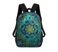 sinyumoney 17inch Turquoise Blue Green Floral Pattern Sac À Dos Scolaire Imprimé 3D Pour Enfants, Sac D'école Tendance Et Décontracté Pour Garçons, Élèves Du Primaire Et Du Collège