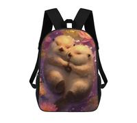 sinyumoney 17inch Two Otters Cuddling in Water Lilies Sac À Dos Scolaire Imprimé 3D Pour Enfants, Sac D'école Tendance Et Décontracté Pour Garçons, Élèves Du Primaire Et Du Collège
