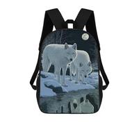 sinyumoney 17inch Two White Wolves Under Moonlight Sac À Dos Scolaire Imprimé 3D Pour Enfants, Sac D'école Tendance Et Décontracté Pour Garçons, Élèves Du Primaire Et Du Collège