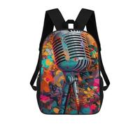 sinyumoney 17inch Vibrant Retro Microphone Artwork Sac À Dos Scolaire Imprimé 3D Pour Enfants, Sac D'école Tendance Et Décontracté Pour Garçons, Élèves Du Primaire Et Du Collège