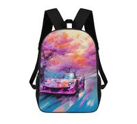 sinyumoney 2 Sac à dos 3D The Sakura Tree Of Life Sac d'école pour garçons et filles, Voitures de course de rue, 17"