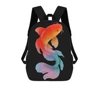 sinyumoney 2 Sacs À Dos Colorful Koi Fish Illustration on Black Sac À Dos Scolaire Pour Enfants, Sac D'école Imprimé En 3D Pour Garçons, Élèves Du Primaire Et Du Collège 17inch