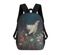 sinyumoney 2 Sacs À Dos White Cat in Flower Field Sac À Dos Scolaire Pour Enfants, Sac D'école Imprimé En 3D Pour Garçons, Élèves Du Primaire Et Du Collège 17inch