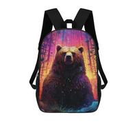sinyumoney 3D Vibrant Retro Gaming Collage - Sac à dos d'école pour enfants et adultes, cartables en forme d'animaux, grand sac à dos décontracté avec poche latérale en maille, Ours de la forêt