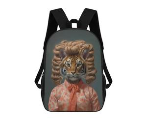 sinyumoney A Tiger with Curly Hair Sac À Dos Enfant, Cartable Imprimé En 3D Pour Garçons Et Adolescents 17inch
