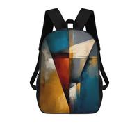 sinyumoney Abstract Angular Structure - Blue, Gold & Red Geometry Sac À Dos Scolaire Enfant Tendance Et Décontracté, Sac À Dos Imprimé En 3D Pour Garçon, Grand Sac À Dos 17inch
