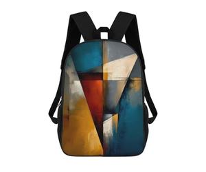 sinyumoney Abstract Angular Structure - Blue, Gold & Red Geometry Sac À Dos Scolaire Enfant Tendance Et Décontracté, Sac À Dos Imprimé En 3D Pour Garçon, Grand Sac À Dos 17inch
