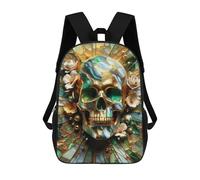 sinyumoney Abstract Floral Gold Skull Sac À Dos Avec Poche, Sacs À Dos Imprimés En 3D, Sacs De Voyage, Sacs À Livres, Sacs D'école Pour Enfants 17inch