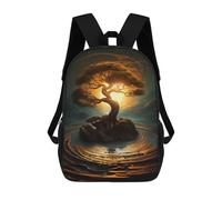 sinyumoney Abstract Golden Tree in A Vortex Sac À Dos Enfant Fille 3D, Sac D'école, Sac À Dos Pour Tout-petits, Sac À Dos Décontracté, Sac À Livres Tendance 17inch