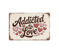 sinyumoney Addicted to Love Typography with Hearts Accessoires De Camping Décoration Plaque En Métal Café Pubs Clubs Salon Bars Cuisine Balcon7.9 x11.8
