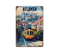 sinyumoney Affiche rétro en métal représentant la ville d'Atlanta, style chic, idéale pour un atelier, une salle de jeux, un bar ou une cuisine (11,8" x 7,9").