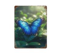 sinyumoney Affiche rétro papillon Morpho bleu de la forêt tropicale, plaque en métal, style chic, peinture sur fer rétro pour chambre, salon, garage, jardin, pub, 40 x 30 cm