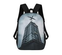 sinyumoney Airplane Over Skyscraper Sac À Dos Imprimé En 3D, Sac D'école Décontracté Et Tendance Pour Enfants, Sac D'école Pour Garçons, Collégiens 17inch