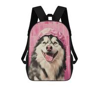 sinyumoney Alaskan Malamute in Shower Cap Sacs À Dos Décontractés Pour Enfants, Sacs D'école Pour Adolescents, Filles Et Garçons, Sacs À Dos Pour Livres 17inch