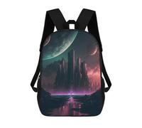 sinyumoney Alien Cityscape with Planets Sac À Dos Scolaire Imprimé En 3D Pour Garçons Et Filles, Sac À Dos Pour Ordinateur Portable Pour Enfants/étudiants/adultes 17inch