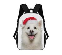 sinyumoney American Eskimo Dog with Santa Hat Portrait Sac À Dos Scolaire Enfant Tendance Et Décontracté, Sac À Dos Imprimé En 3D Pour Garçon, Grand Sac À Dos 17inch