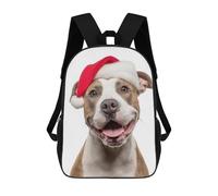 sinyumoney American Staffordshire Terrier Dog with Santa Hat Portrait Sac À Dos Scolaire Pour Filles Et Garçons, Grande Capacité, Léger, Pour Enfants Et Étudiants 17inch