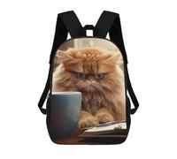 sinyumoney Angry Cat Drinking Coffee Sac À Dos Scolaire Pour Filles Et Garçons, Grande Capacité, Léger, Pour Enfants Et Étudiants 17inch