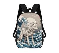 sinyumoney Arctic Wolf Great Wave Sac À Dos Scolaire Pour Adolescents, Imprimé En 3D, Ajustable, À Poches Tendance, Pour Enfants, Garçons, Filles, Étudiants Et Adolescents 17inch