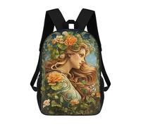 sinyumoney Art Nouveau Floral Portrait Sacs À Dos Pour Enfants, Sac À Dos Scolaire Imprimé En 3D Pour Enfants, Sac À Dos De Voyage, Sac À Livres Pour Enfants 17inch Sac D'école