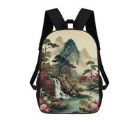 sinyumoney Asian Landscape with Waterfall And Flowers Sac À Dos Scolaire Pour Enfants Imprimé En 3D, Idéal Pour Les Voyages Et Les Lectures, Pour Les Garçons Et Les Élèves Du Primaire 17inch