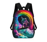 sinyumoney Astronaut Surfing Rainbow Wave -2 Sac À Dos Scolaire Pour Enfants, Imprimé En 3D, Tendance Et Décontracté, Pour Garçons, Élèves Du Primaire Et Du Collège 17inch