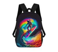 sinyumoney Astronaut Surfing Rainbow Wave -4 Sac À Dos Scolaire Pour Enfants, Imprimé En 3D, Pour Garçons, Élèves Du Primaire Et Du Collège 17inch