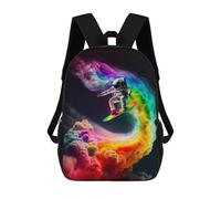 sinyumoney Astronaut Surfing Rainbow Wave Sac À Dos Scolaire Pour Enfants, Sac À Dos De Voyage Décontracté, Grand Sac À Dos Pour Garçons Et Filles 17inch