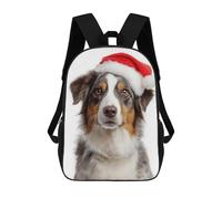 sinyumoney Australian Shepherd Dog with Santa Hat Portrait Sac À Dos Scolaire Imprimé En 3D, Sac À Dos Décontracté Pour Enfants, Sac D'école Imprimé En 3D Pour Garçons, Primaire Et Collège 17inch