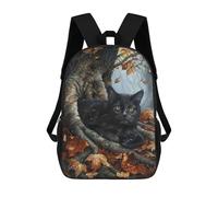 sinyumoney Autumn Black Cat Art Print-1 17inch Sac À Dos Scolaire Imprimé En 3D Pour Enfants, Style Décontracté Et Tendance, Idéal Pour Les Voyages Et Les Études.