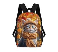 sinyumoney Autumn Cat in Hat And Scarf Sac À Dos Scolaire Pour Enfants Imprimé En 3D, Idéal Pour Les Voyages Et Les Lectures, Pour Les Garçons Et Les Élèves Du Primaire 17inch