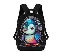 sinyumoney Baby Penguin with Headphon Sacs À Dos Scolaires Pour Enfants, Sac D'école Imprimé En 3D Pour Garçons, Élèves Du Primaire Et Du Collège 17inch