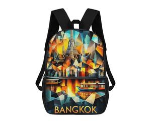 sinyumoney Bangkok Cubist Reflections - Modern Geometric Cityscape Sac À Dos Scolaire Enfant Tendance Et Décontracté, Sac À Dos Imprimé En 3D Pour Garçon, Grand Sac À Dos 17inch