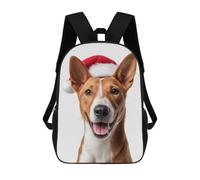 sinyumoney Basenji Dog with Santa Hat Portrait Sac À Dos Scolaire Pour Adolescents, Imprimé En 3D, Ajustable, À Poches Tendance, Pour Enfants, Garçons, Filles, Étudiants Et Adolescents 17inch