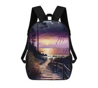 sinyumoney Beach at Purple Sunset Sac À Dos Scolaire Pour Enfants Imprimé En 3D, Idéal Pour Les Voyages Et Les Livres 17inch