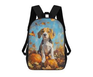 sinyumoney Beagle Puppy with Pumpkins Painting Fall Dog Portrait Sacs À Dos 17 Pouces Pour Enfants, Sacs D'école Imprimés En 3D Pour Élèves Du Primaire Et Du Collège, Garçons Et Filles