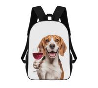 sinyumoney Beagle with Wine Glass Sac À Dos Enfant Fille 3D, Sac D'école, Sac À Dos Pour Tout-petits, Sac À Dos Décontracté, Sac À Livres Tendance 17inch