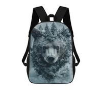 sinyumoney Bear And Forest Double Exposure Art Sacs À Dos 17 Pouces Pour Enfants, Sacs D'école Imprimés En 3D Pour Élèves Du Primaire Et Du Collège, Garçons Et Filles