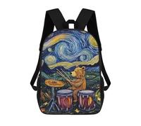 sinyumoney Bear Drumming Under Starry Night Sac À Dos Enfant, Sac D'école, Sac À Dos Imprimé 3D Avec Motif De Dessin Animé, Grande Capacité, Pour Garçons Et Filles 17inch