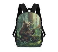 sinyumoney Bear Playing Guitar in Forest-1 Sac À Dos Scolaire Pour Enfants, 43 Cm (17 Pouces), Imprimé En 3D, Pour Garçons, Élèves Du Primaire Et Du Collège