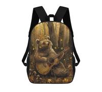 sinyumoney Bear Playing Guitar in Forest Sacs À Dos, Sac À Dos Enfant, Sac D'école, Sac À Dos De Voyage Imprimé En 3D, Accessoire De Mode, Sac À Dos Imperméable Pour Enfants 17inch