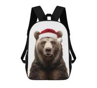 sinyumoney Bear with Santa Hat Portrait Sac À Dos Scolaire Enfant Tendance Et Décontracté, Sac À Dos Imprimé En 3D Pour Garçon, Grand Sac À Dos 17inch