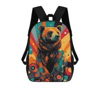 sinyumoney Bear with Vinyl Records Retro Bear Print Sac À Dos Scolaire Pour Filles Et Garçons, Grande Capacité, Léger, Pour Enfants Et Étudiants 17inch